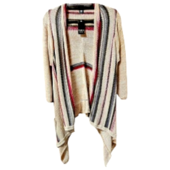 TORRID multi- color Soft Border striped open front Knit cardigan with pockets 2X - Picture 2 of 15